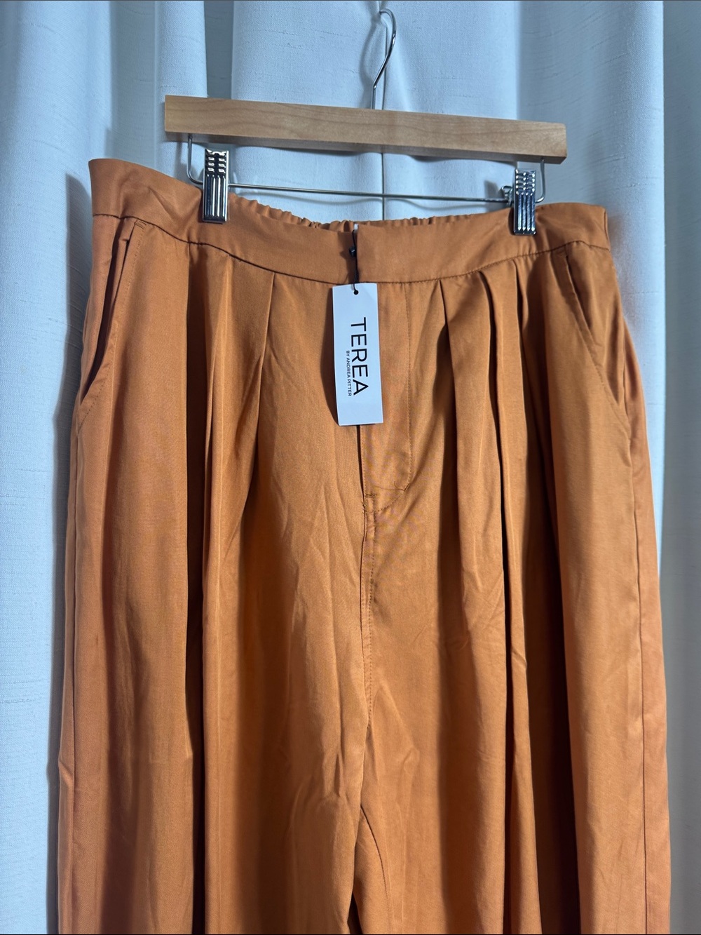 Terea by Andrea Pitter Rust Pleated Wide Leg Pants Size L NWT - Picture 6 of 12